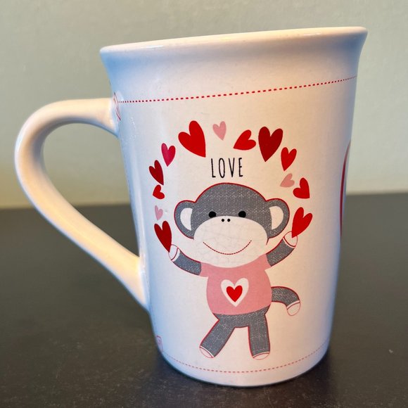 ROYAL NORFOLK Retro Sock Monkey Toy Juggling Hearts Mug  ~  LOVE ~ Hearts - Picture 1 of 7